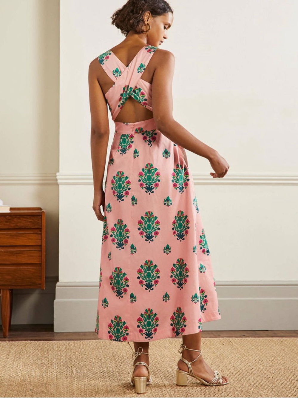 Boden Elsa Milkshake Bouquet Stamp Print Size 20/22 Midi Dress - Picture 10 of 10